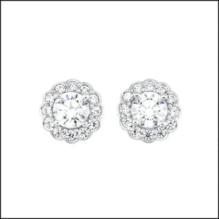 14 K White Gold Floral Inspired Diamond Halo Earrings 7/8 ctw - That Guy's Secret