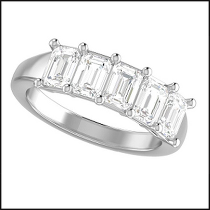 14K White Gold Lab Grown 5 Stone Emarld Cut Diamond Band 2ctw-Ring-That Guy's Secret