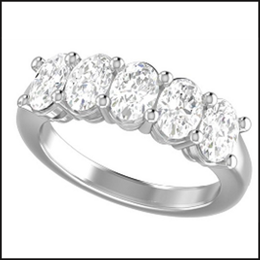 14K White Gold Lab Grown 5 Stone Oval Cut Diamond Band 2ctw-Ring-That Guy's Secret