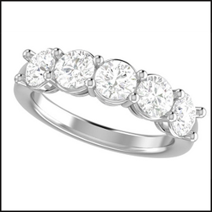 14K White Gold Lab Grown 5 Stone Round Cut Diamond Band 2ctw-Ring-That Guy's Secret