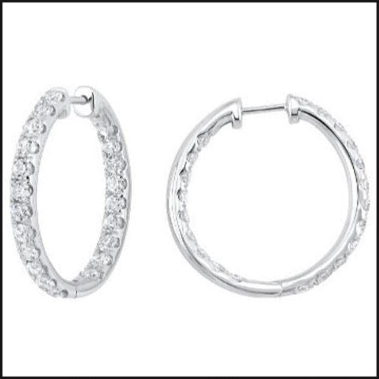14K White Gold Lab Grown In-Out Hoops 2CTW-Earrings-That Guy's Secret