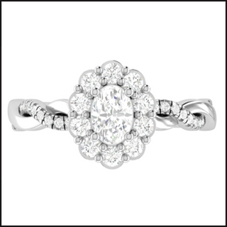 14K White Gold Lab Grown .40ct Oval Center Twist Ring with Round Halo-Ring-That Guy's Secret