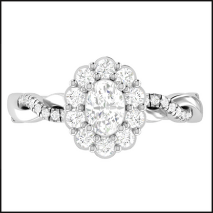 14K White Gold Lab Grown .40ct Oval Center Twist Ring with Round Halo-Ring-That Guy's Secret