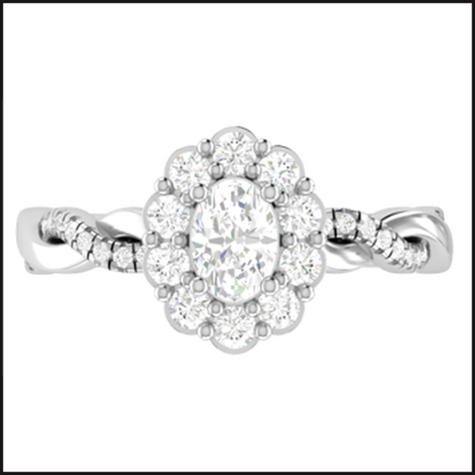 14K White Gold Lab Grown .40ct Oval Center Twist Ring with Round Halo-Ring-That Guy's Secret