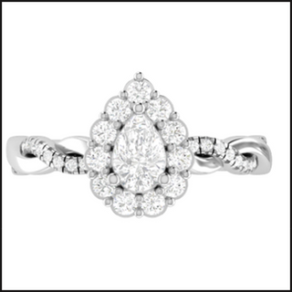 14K White Gold Lab Grown .40ct Pear Center Twist Ring with Round Halo-Ring-That Guy's Secret