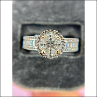 14K White Gold Special Cut Diamond Halo with Accent Band-Ring-That Guy's Secret