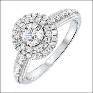 14KW Round Double Halo Prong Diamond Ring 1/3 CT Center Stone 3/4 CTW - That Guy's Secret