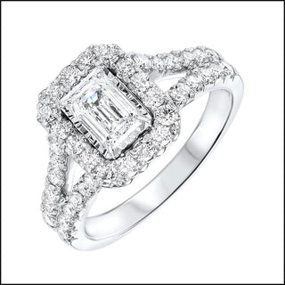 14Kt White Gold 3/4 CT Emerald Center Diamond with 7/8ct Halo Ring - That Guy's Secret