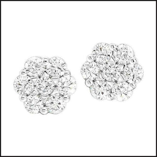 14k White Gold Diamond Cluster Stud Earrings-Earrings-That Guy's Secret