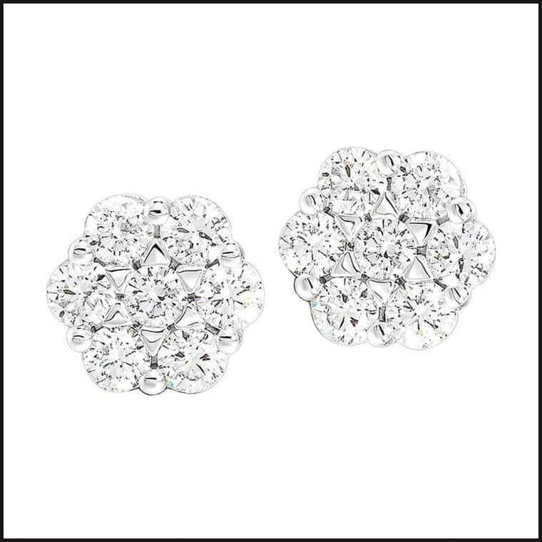 14k White Gold Diamond Cluster Stud Earrings-Earrings-That Guy's Secret