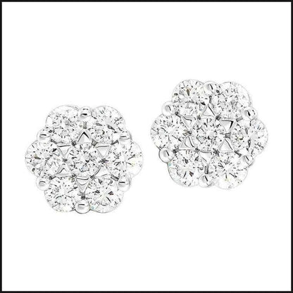 14k White Gold Diamond Cluster Stud Earrings-Earrings-That Guy's Secret