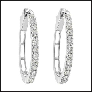 14k White Gold Diamond Hoop Style Earrings-Earrings-That Guy's Secret