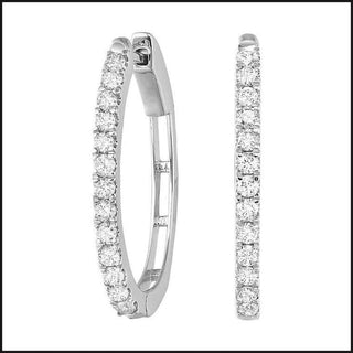 14k White Gold Diamond Oval Hoop Earrings-Earrings-That Guy's Secret