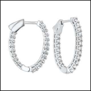 14k White Gold Diamond Oval Hoop Earrings-Earrings-That Guy's Secret