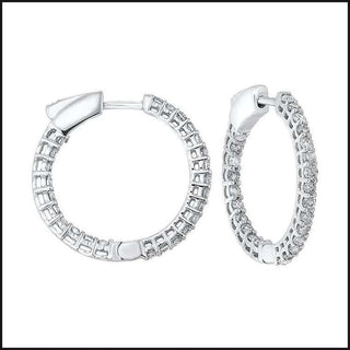 14k White Gold Diamond Round Hoop Earrings-Earrings-That Guy's Secret