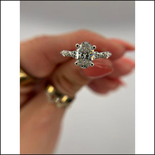 14k White Gold Lab Grown 2 1/10Cctw with 1 1/2 ctw Oval Brilliant Diamond and Patterned Band Ring-Ring-That Guy's Secret