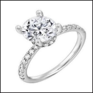 14k White Gold Lab Grown 3/8ctw Melee Set Diamond Ring with Under Head Halo Round 2ct Center-Ring-That Guy's Secret