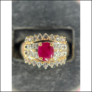 14k Yellow Gold Ruby Ring with 4 Rows of Diamonds-Ring-That Guy's Secret