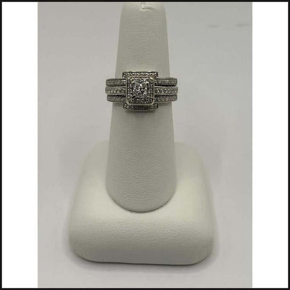 14kw PC center diamond w- round diamond halo accent & 2 matching diamond bridal bands soldered set-Ring-That Guy's Secret