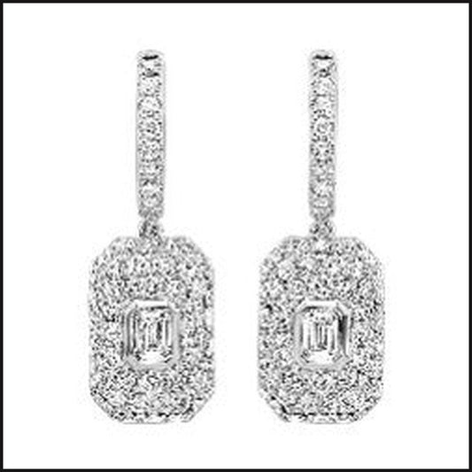 14kw 1 1/2ctw emerald cut and round accent diamond dangle earrings