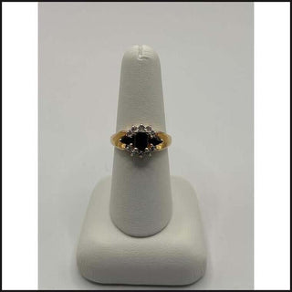 14ky emerald-pear shape blue sapphire w- round diamond accent ring-Ring-That Guy's Secret