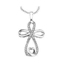 Sterling 1/10ctw diamond cross w/ heart pendant