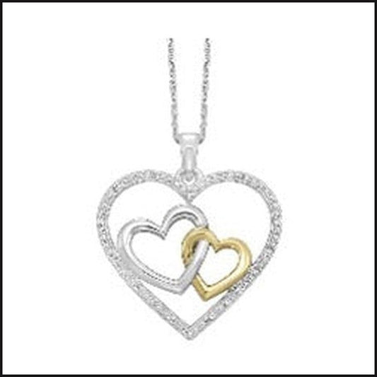 Sterling/yellow plated 1/20ctw triple heart pendant