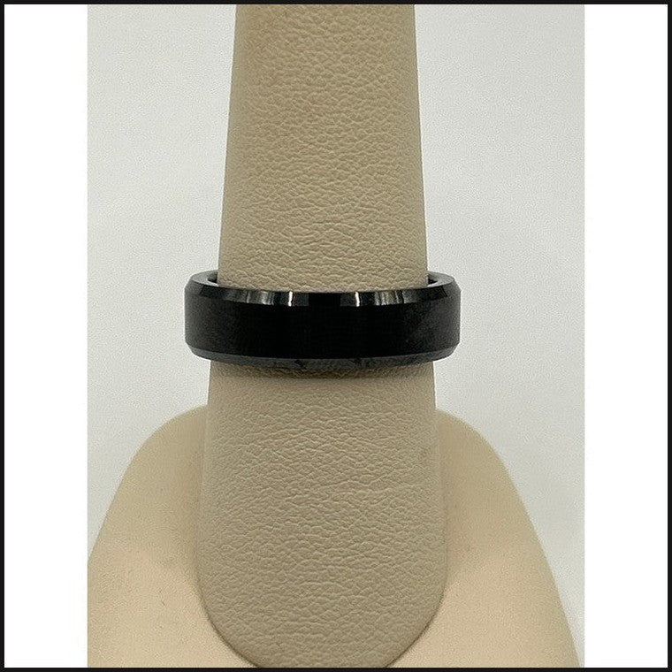 6mm 8 black ceramic bevel edge satin center gents band