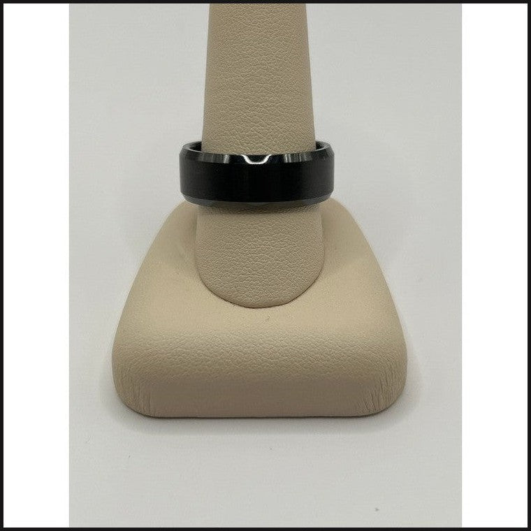 8mm black ceramic bevel edge satin center gents band