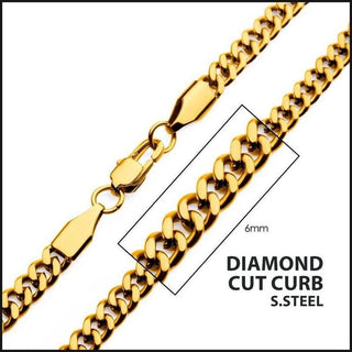 6mm 18Kt Gold IP Diamond Cut Curb Chain Necklace-That Guy's Secret