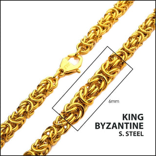 6mm 18Kt Gold IP King Byzantine Chain Necklace