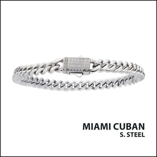6mm Steel Miami Cuban Chain Bracelet with CZ
