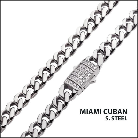 6mm Steel Miami Cuban Chain Necklace with CNC Precision Set CZ Double Tab Box Clasp-Necklace-That Guy's Secret