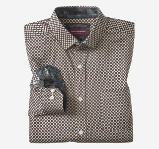 Logan Printed Long-Sleeve Shirt in Black/Tan Mini Tile