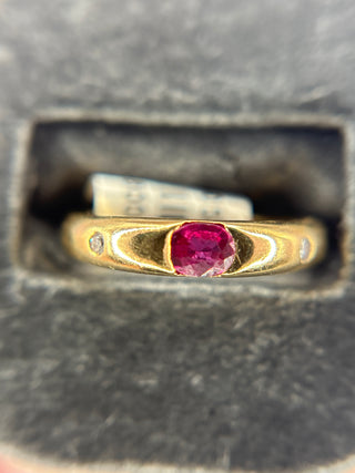 18K Yellow Gold Channel Set Ruby and Diamond Ring
