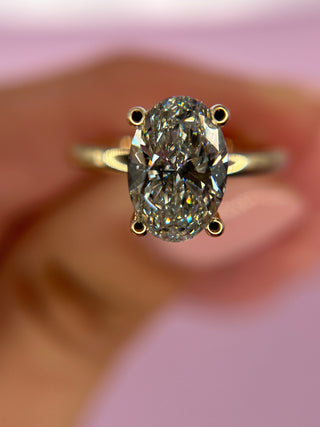 14Kt Yellow Gold Lab Grown 2Ctw Oval Center Solitaire with 1 /15ctw Hidden Halo
