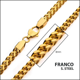 8mm 18Kt Gold IP Franco Chain Necklace
