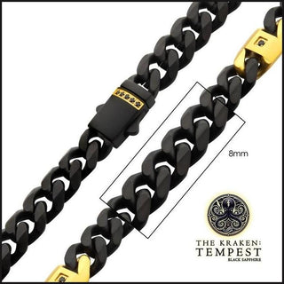 8mm Black IP Steel Matte Finish Miami Cuban Chain Necklace with Genuine Black Sapphire Gem-Necklace-That Guy's Secret