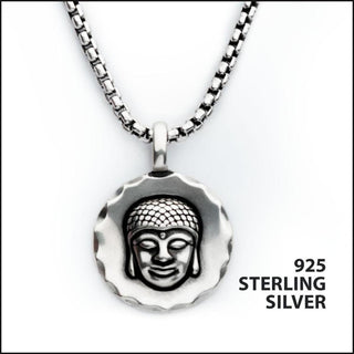 925 Silver Oxidized Buddha Head Pendant with Box Chain-Necklace-That Guy's Secret