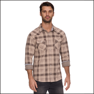 Altoona LS Western Hero Knit Flannel - Taupe/Brown