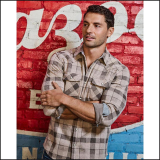 Altoona LS Western Hero Knit Flannel - Taupe/Brown
