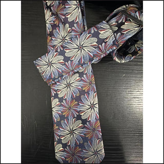 Navy with Blue, Cream and Red Flowers tie and pocket square set
