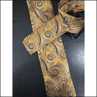 Gold and Brown Paisley tie and pocket square set