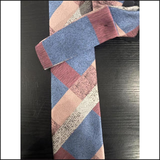 Blue, Pink and Grey Patchwork Stripe tie and pocket square set