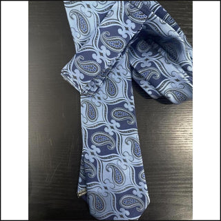 Light Blue and Navy Paisley tie and pocket square set