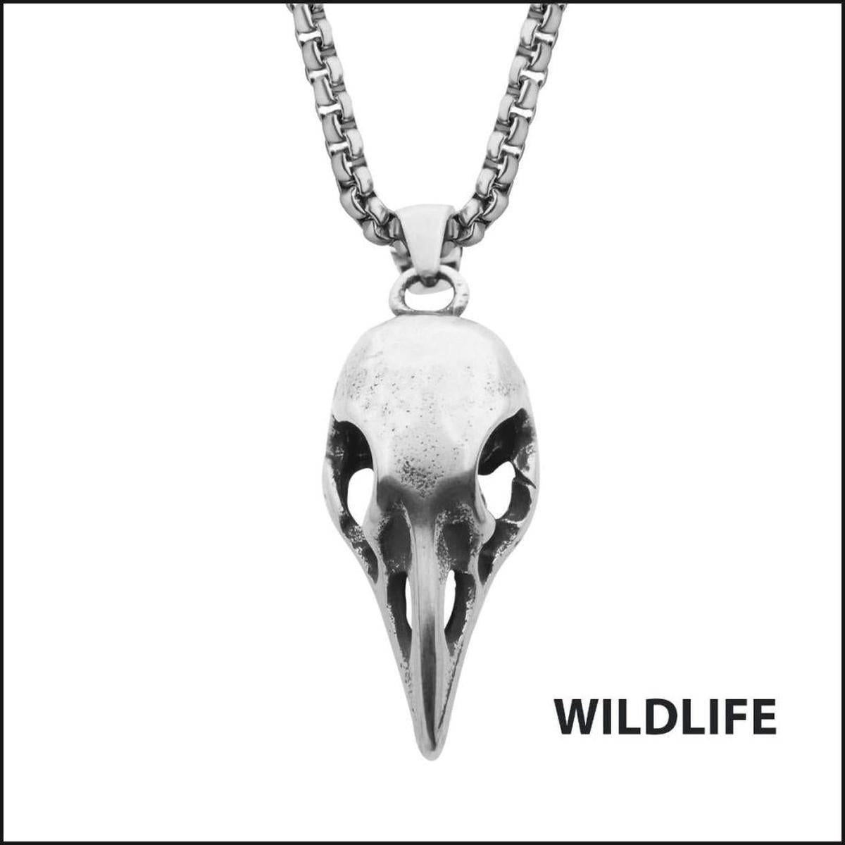Distressed Matte Steel Crow Skull Pendant with Chain-Necklace-That Guy's Secret