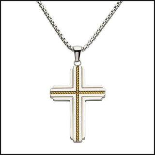 Gold IP Stainless Steel Rope Inlay Two-tone Cross Pendant with Chain-Necklace-That Guy's Secret