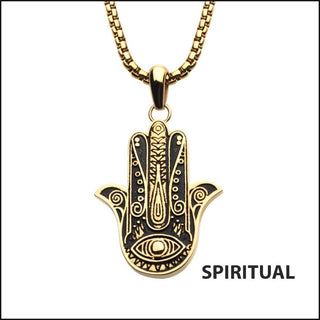 Gold IP with Hamsa Pendant, with Gold IP Bold Box Chain-Necklace-That Guy's Secret