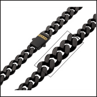 Gold Ion Plated Black Cuban Chain Black Sapphire 6X 24-necklace-That Guy's Secret