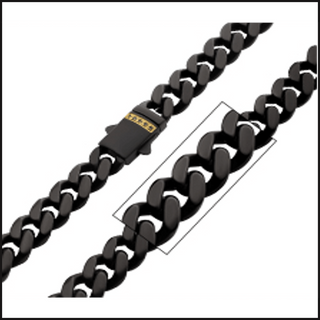 Gold Ion Plated Black Cuban Chain Black Sapphire 8X 24-necklace-That Guy's Secret